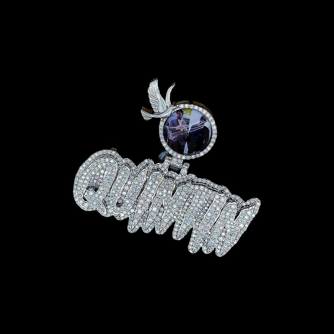 Flight of Memory Moissanite Letter Pendant in 925 Sterling Silver Close Up Front View