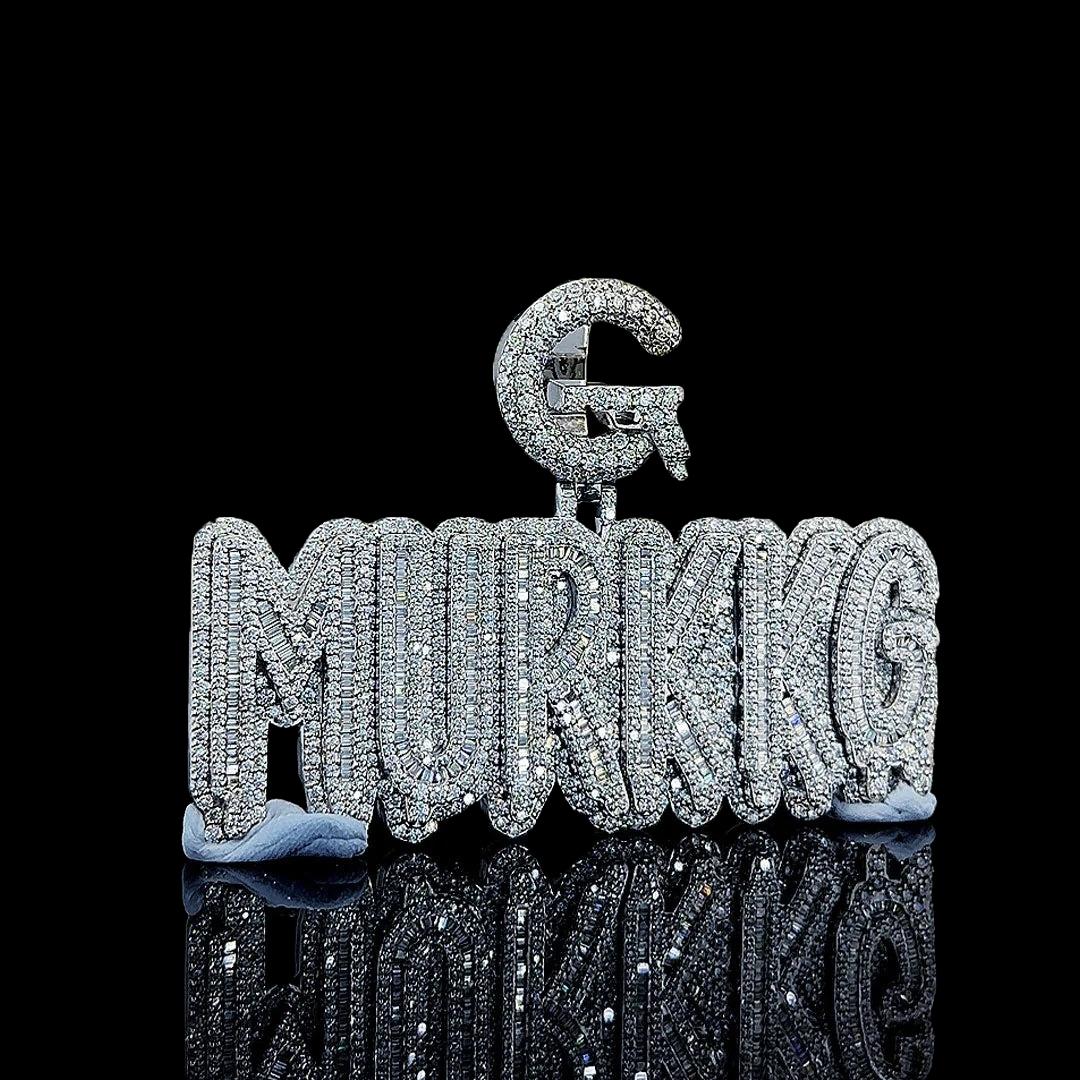 G-Murkkg Crown Jewel Moissanite Pendant in 925 Sterling Silver Full Close Up Front View