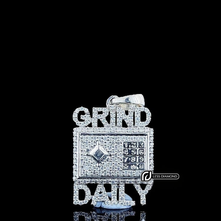 Grind Daily Iced Moissanite Pendant in 925 Sterling Silver Front View