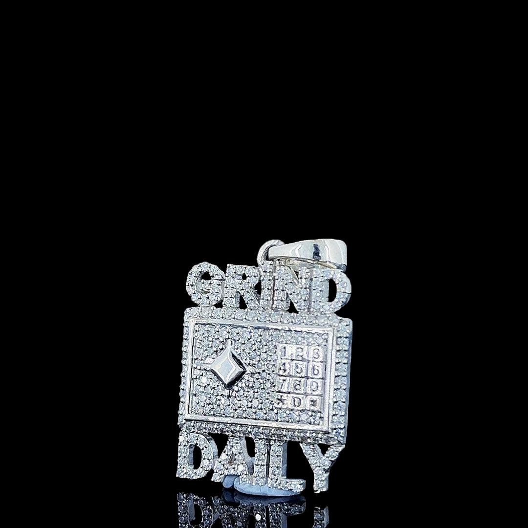 Grind Daily Iced Moissanite Pendant in 925 Sterling Silver Left Side View
