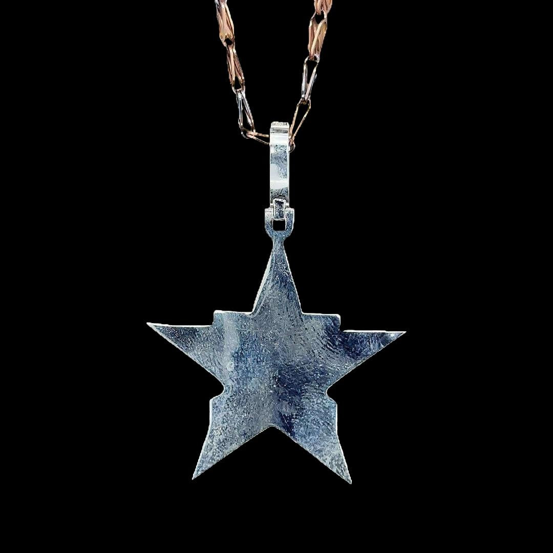H Star Iced Moissanite Pendant in 925 Sterling Silver Back Side View