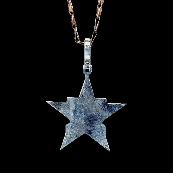 H Star Iced Moissanite Pendant in 925 Sterling Silver Back Side View