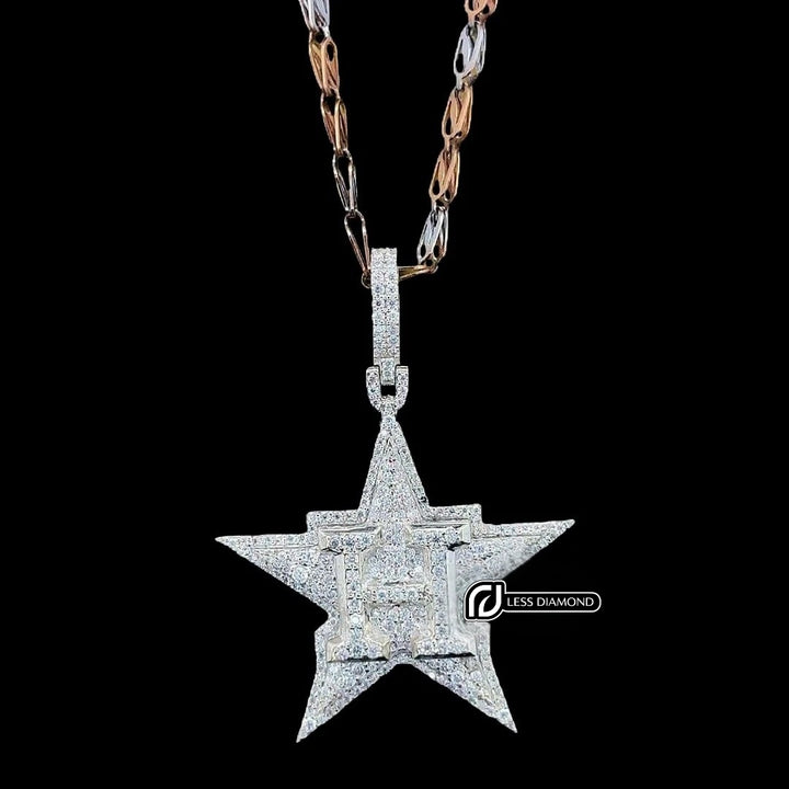 H Star Iced Moissanite Pendant in 925 Sterling Silver Front View