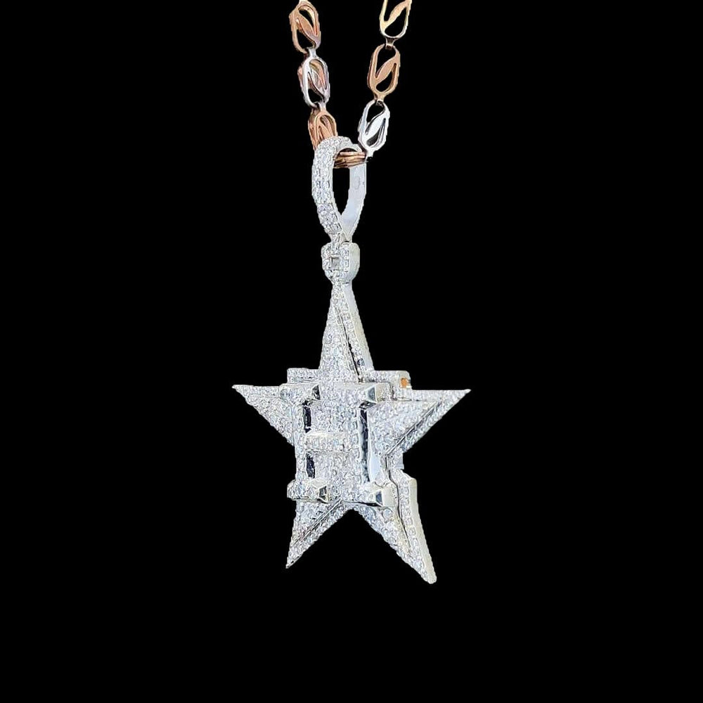 H Star Iced Moissanite Pendant in 925 Sterling Silver Left Profile View