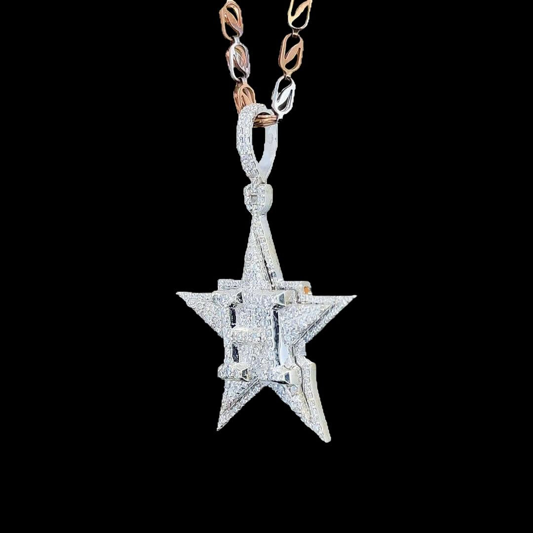H Star Iced Moissanite Pendant in 925 Sterling Silver Left Profile View