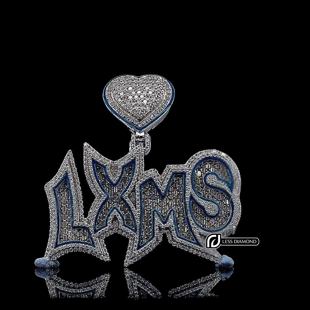 Heart of LXMS Moissanite Letter Pendant in 925 Sterling Silver Front View