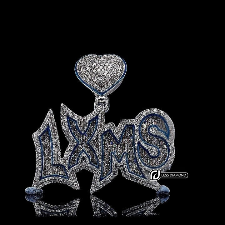 Heart of LXMS Moissanite Letter Pendant in 925 Sterling Silver Front View