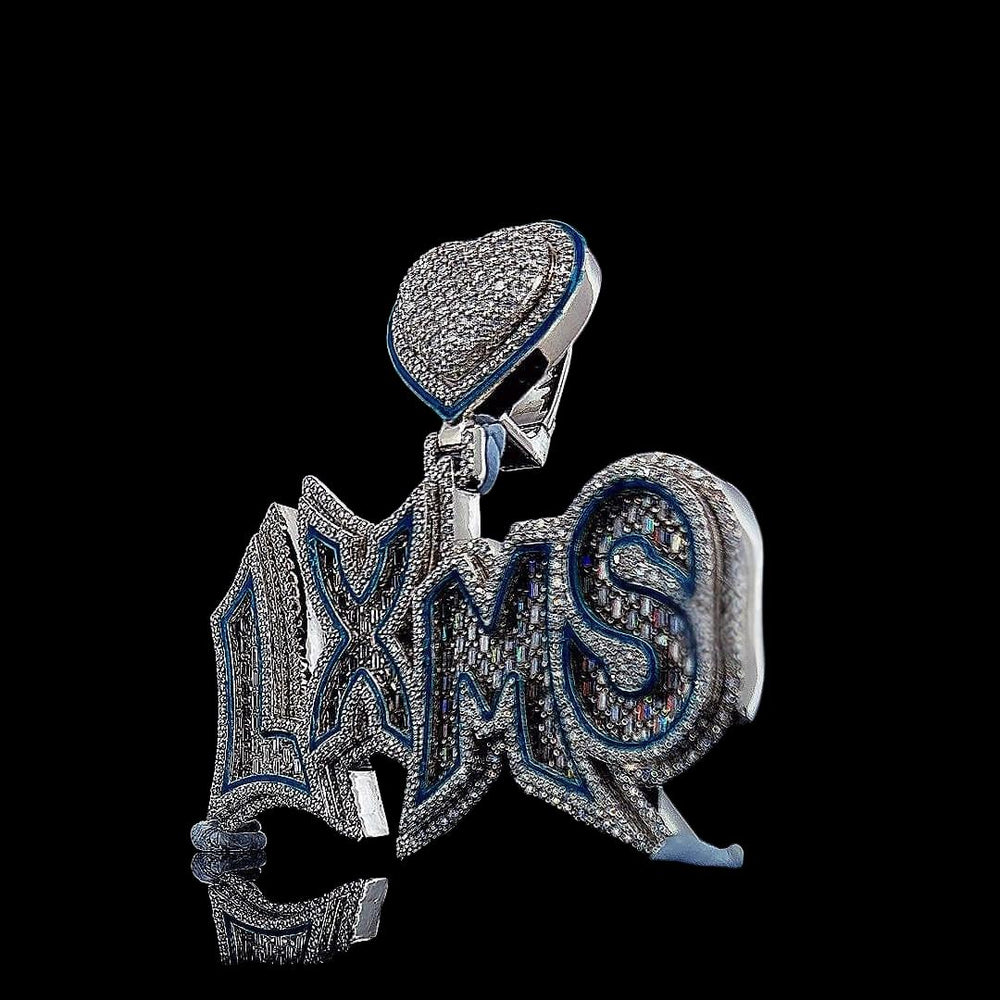 Heart of LXMS Moissanite Letter Pendant in 925 Sterling Silver Left Profile View