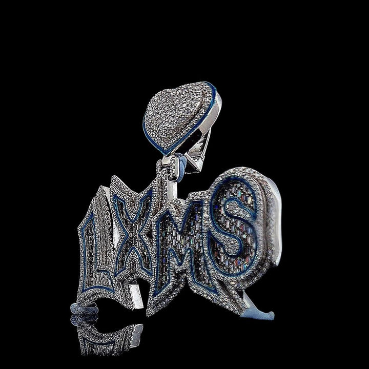Heart of LXMS Moissanite Letter Pendant in 925 Sterling Silver Left Profile View