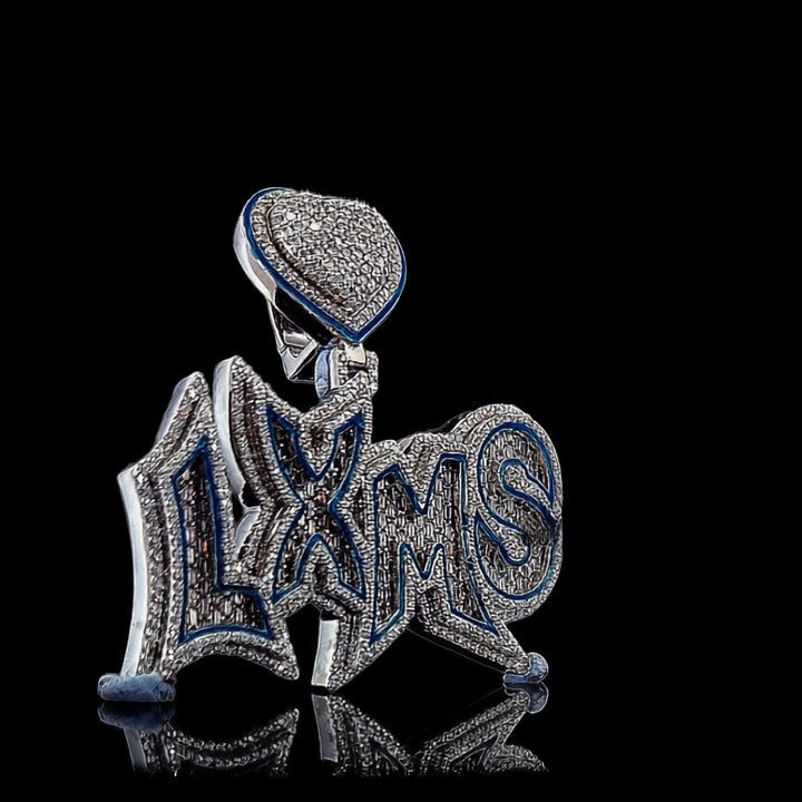 Heart of LXMS Moissanite Letter Pendant in 925 Sterling Silver Right Profile View