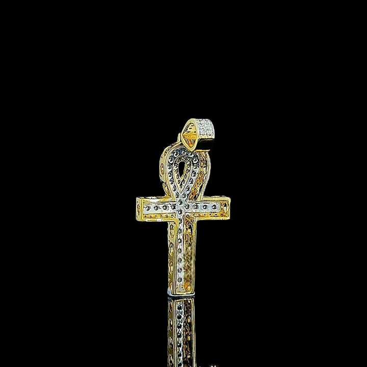 Iced Ankh Cross Moissanite Pendant in 925 Sterling Silver Back Side View