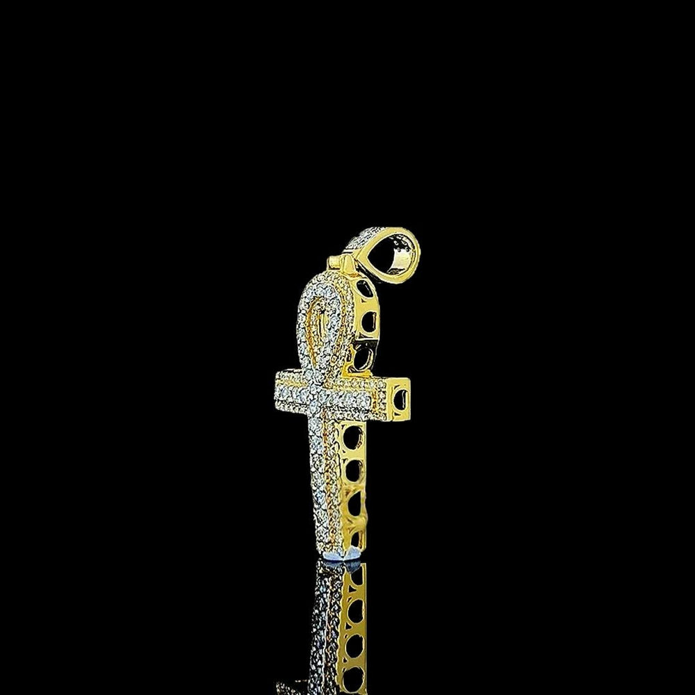 Iced Ankh Cross Moissanite Pendant in 925 Sterling Silver Left Profile View