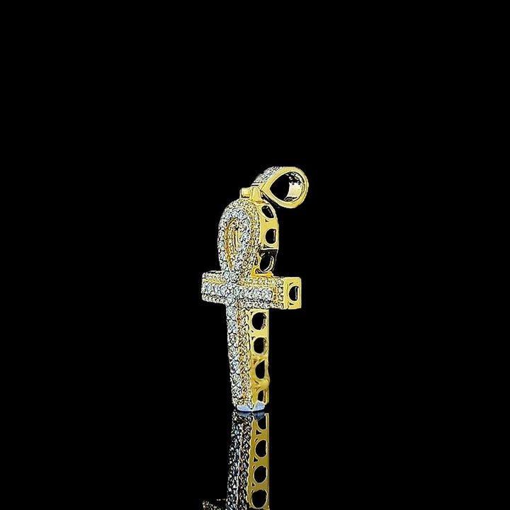Iced Ankh Cross Moissanite Pendant in 925 Sterling Silver Left Profile View