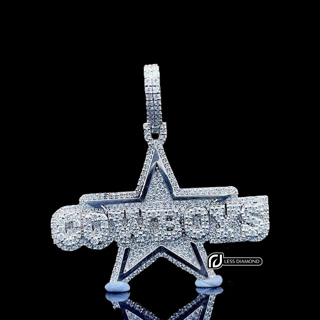 Iced Cowboys Star Moissanite Pendant in 925 Sterling Silver Front View