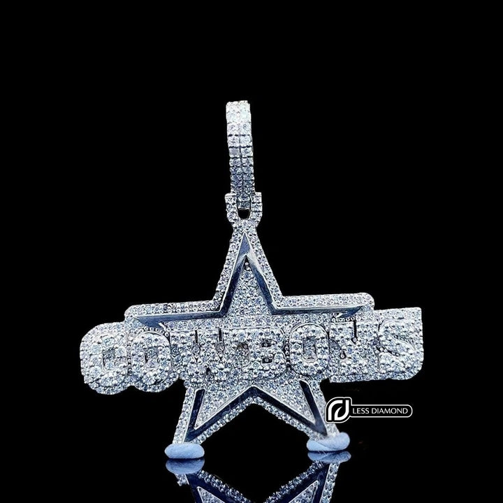 Iced Cowboys Star Moissanite Pendant in 925 Sterling Silver Front View