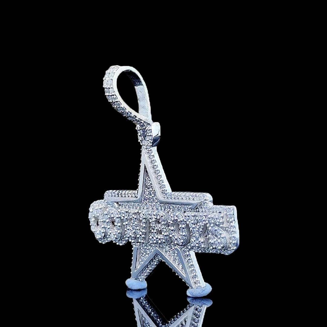 Iced Cowboys Star Moissanite Pendant in 925 Sterling Silver Left Profile View