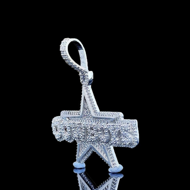 Iced Cowboys Star Moissanite Pendant in 925 Sterling Silver Left Profile View
