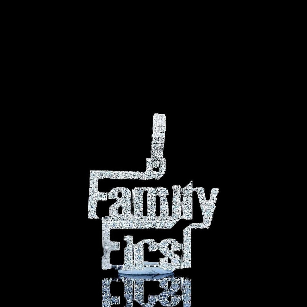 Iced Family First Moissanite Pendant in 925 Sterling Close Up Front View