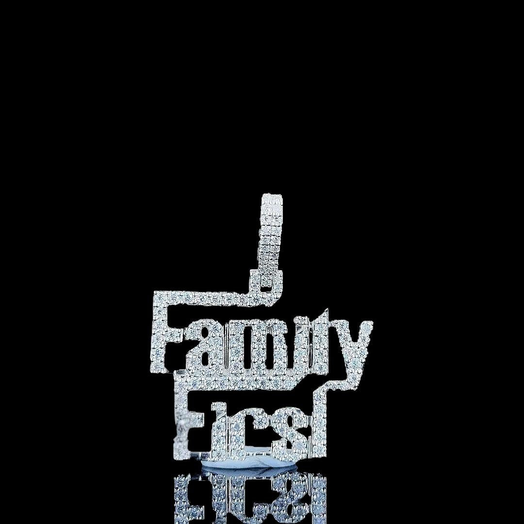 Iced Family First Moissanite Pendant in 925 Sterling Close Up Front View