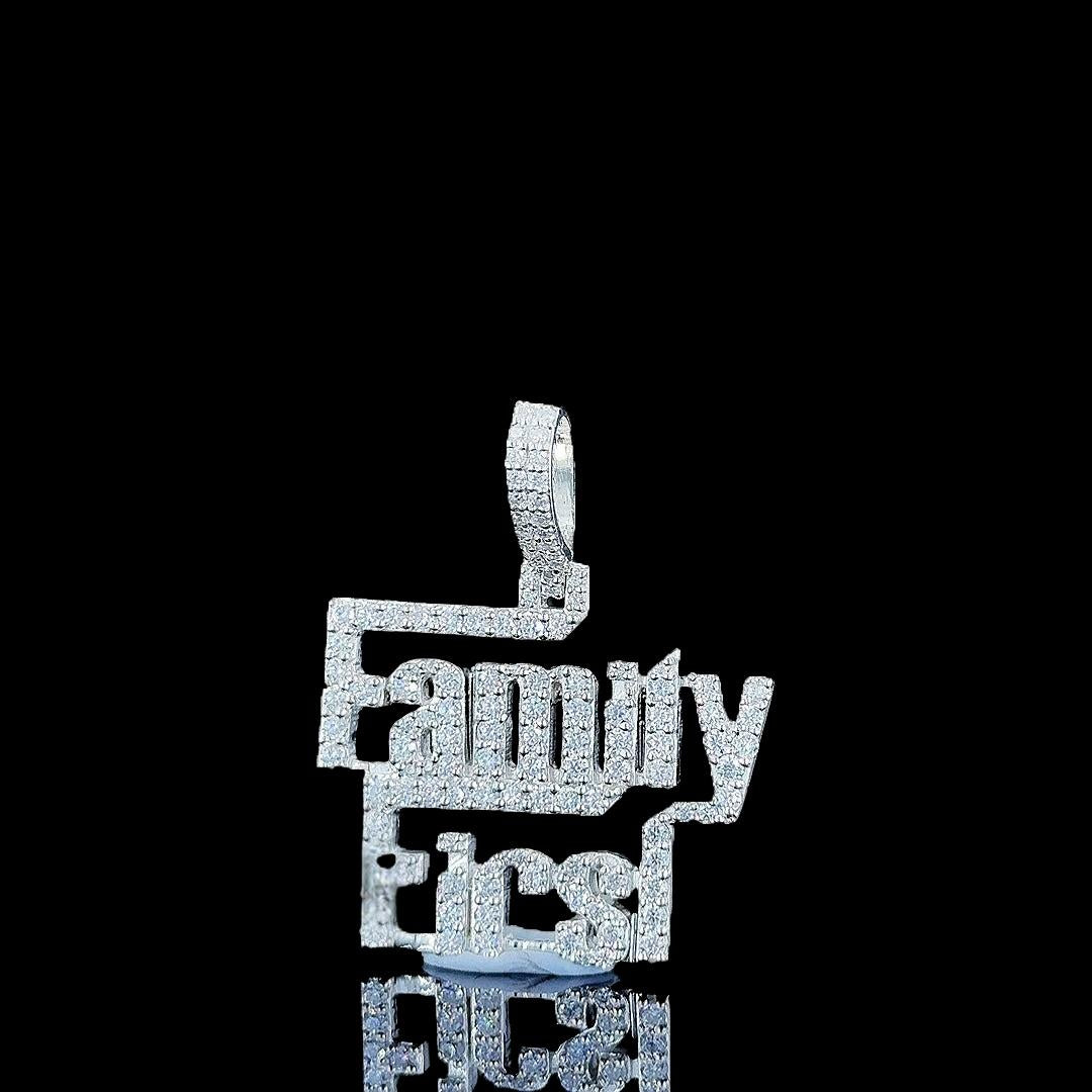Iced Family First Moissanite Pendant in 925 Sterling Full Close Up Front View