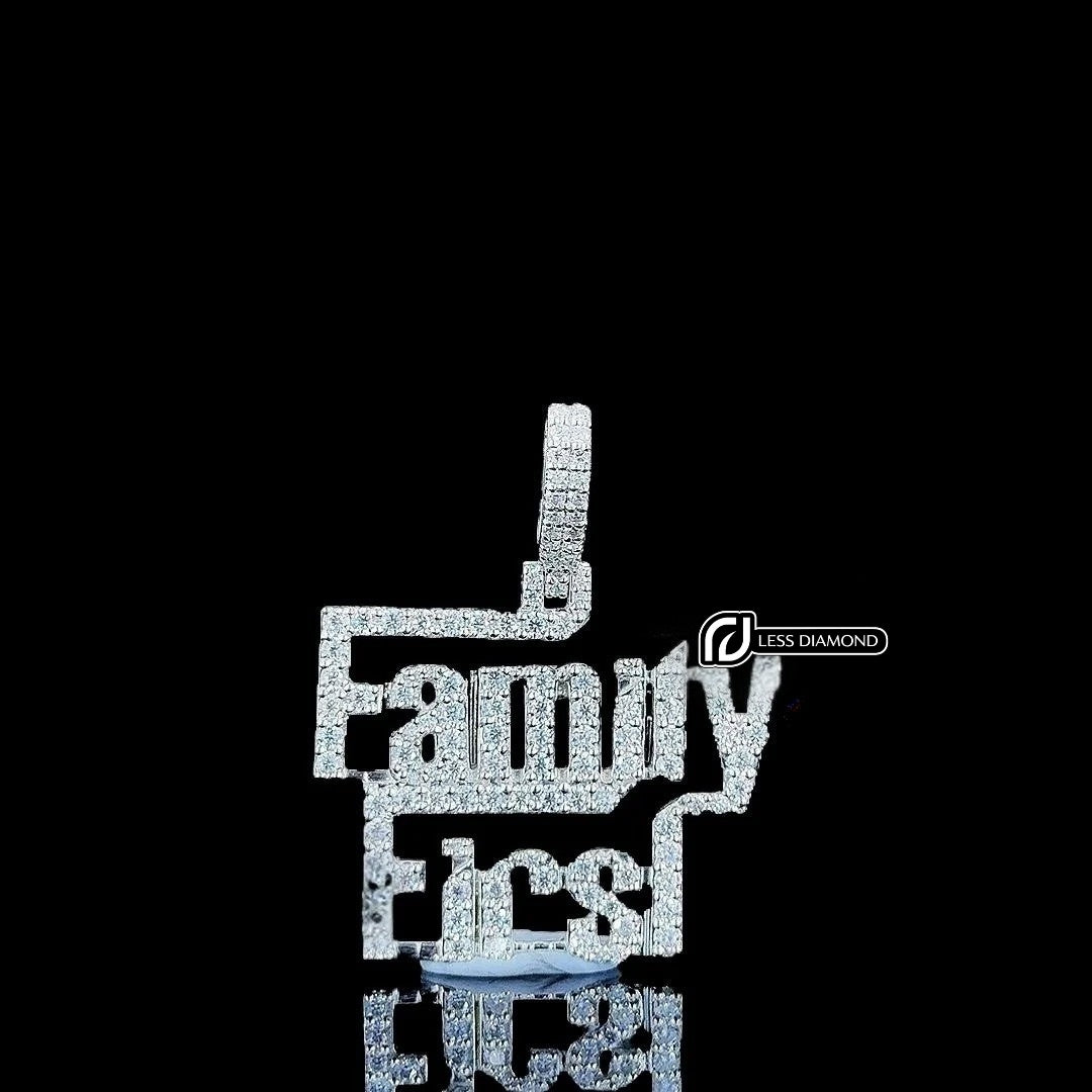 Iced Family First Moissanite Pendant in 925 Sterling Silver Front View
