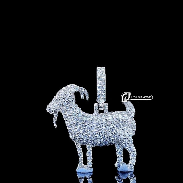 Iced Goat Moissanite Pendant in 925 Sterling Silver Front View