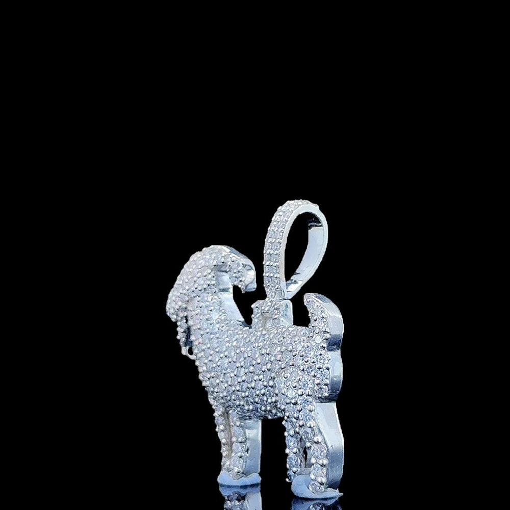 Iced Goat Moissanite Pendant in 925 Sterling Silver Left Profile View