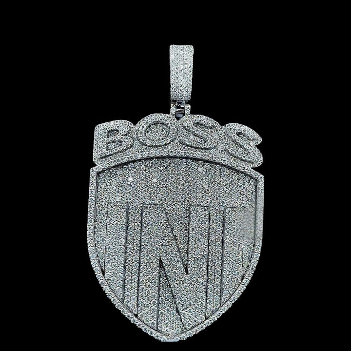 Iced Out Boss Status Moissanite Medallion Pendant Close Up Front View