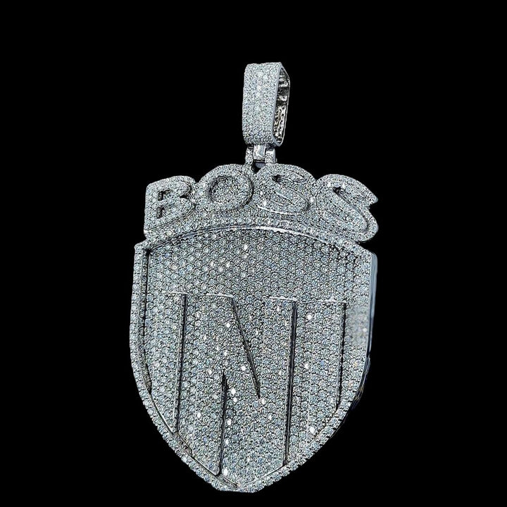 Iced Out Boss Status Moissanite Medallion Pendant Left Side View
