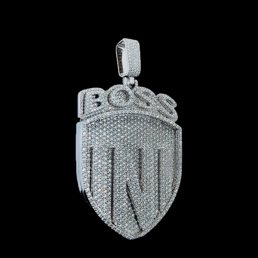 Iced Out Boss Status Moissanite Medallion Pendant Right Profile View