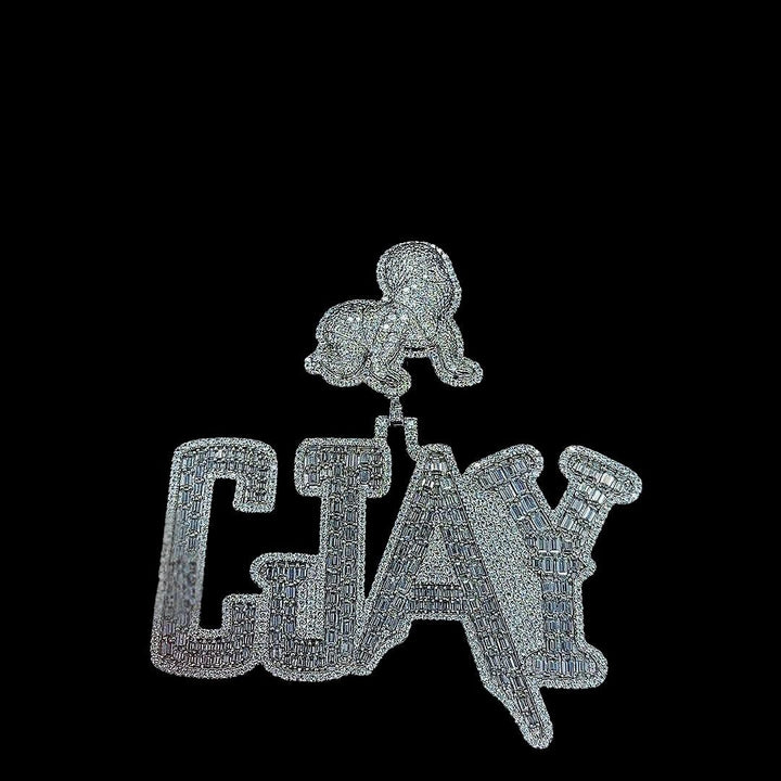 Iced Out CJAY Baby Moissanite Letter Pendant Close Up Front View