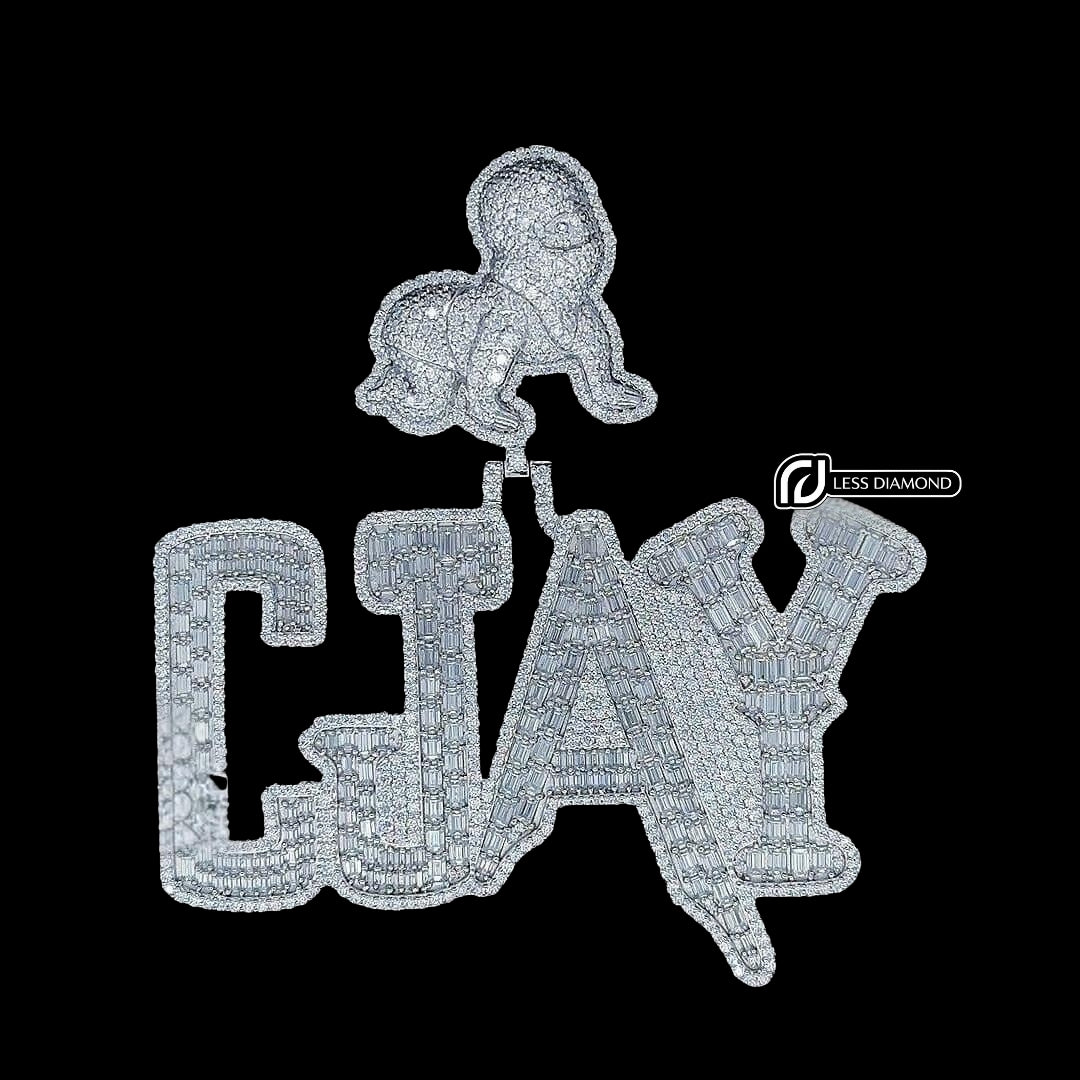 Iced Out CJAY Baby Moissanite Letter Pendant Front View