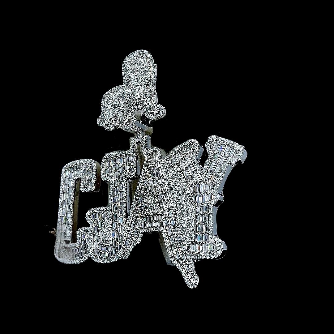 Iced Out CJAY Baby Moissanite Letter Pendant Left Profile View