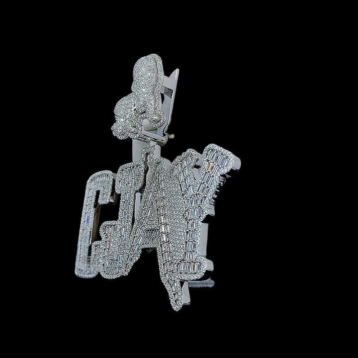 Iced Out CJAY Baby Moissanite Letter Pendant Left Side View