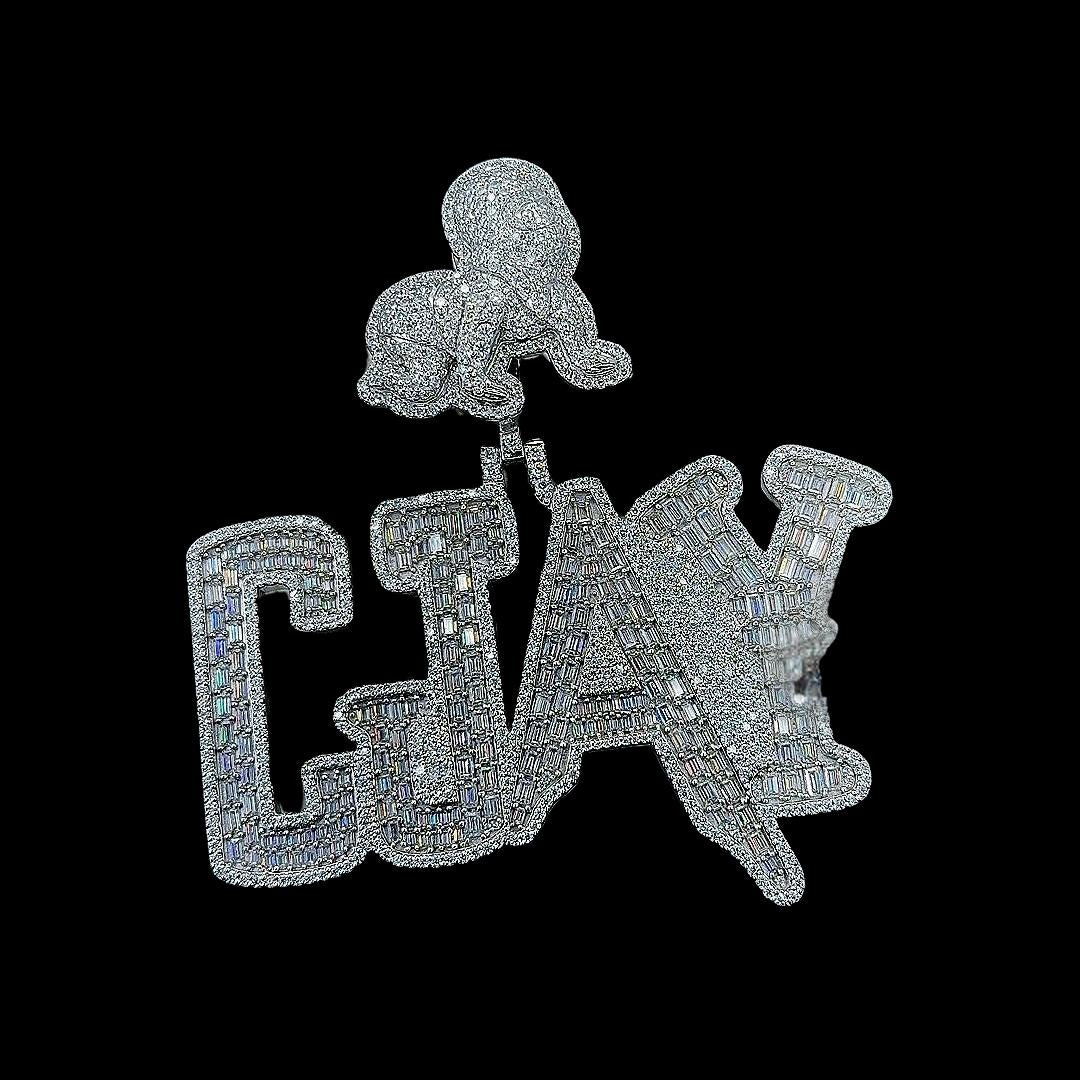 Iced Out CJAY Baby Moissanite Letter Pendant Right Profile View