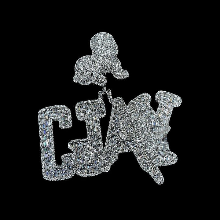 Iced Out CJAY Baby Moissanite Letter Pendant Right Profile View