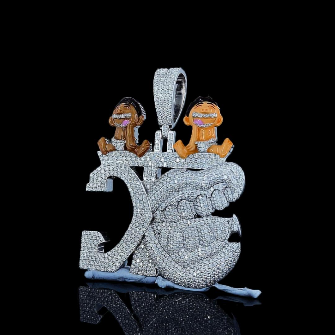 Iced Out Hip Hop Laughter Moissanite Pendant Close Up Front View