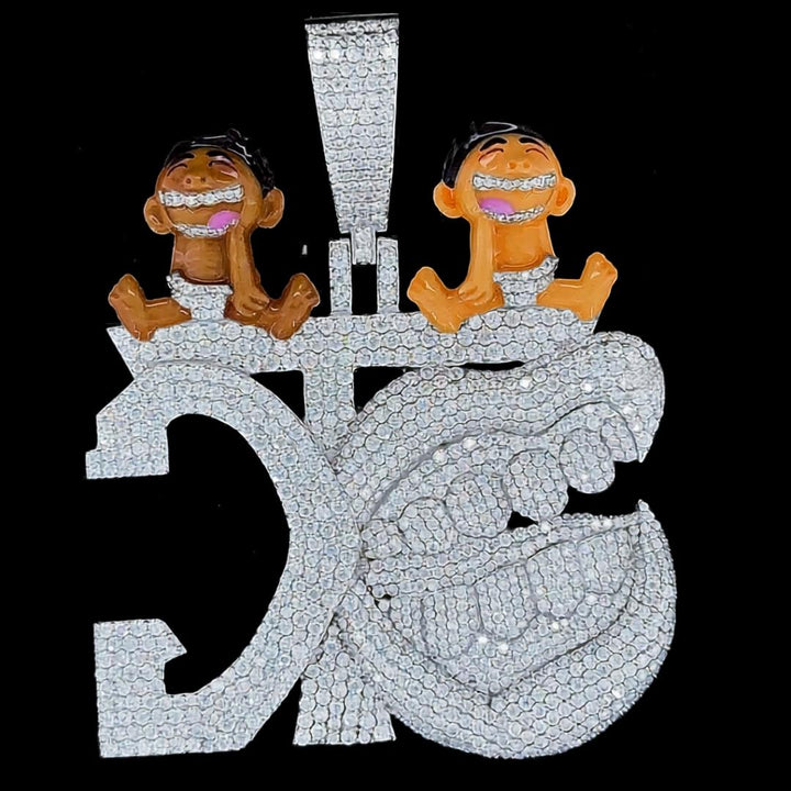 Iced Out Hip Hop Laughter Moissanite Pendant Front Close Up View