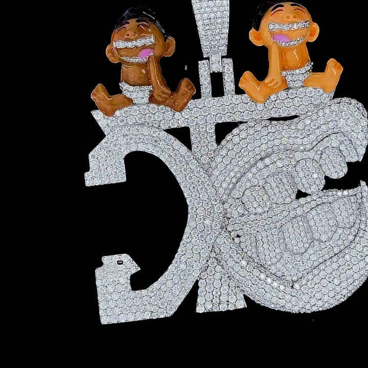 Iced Out Hip Hop Laughter Moissanite Pendant Full Close Up View