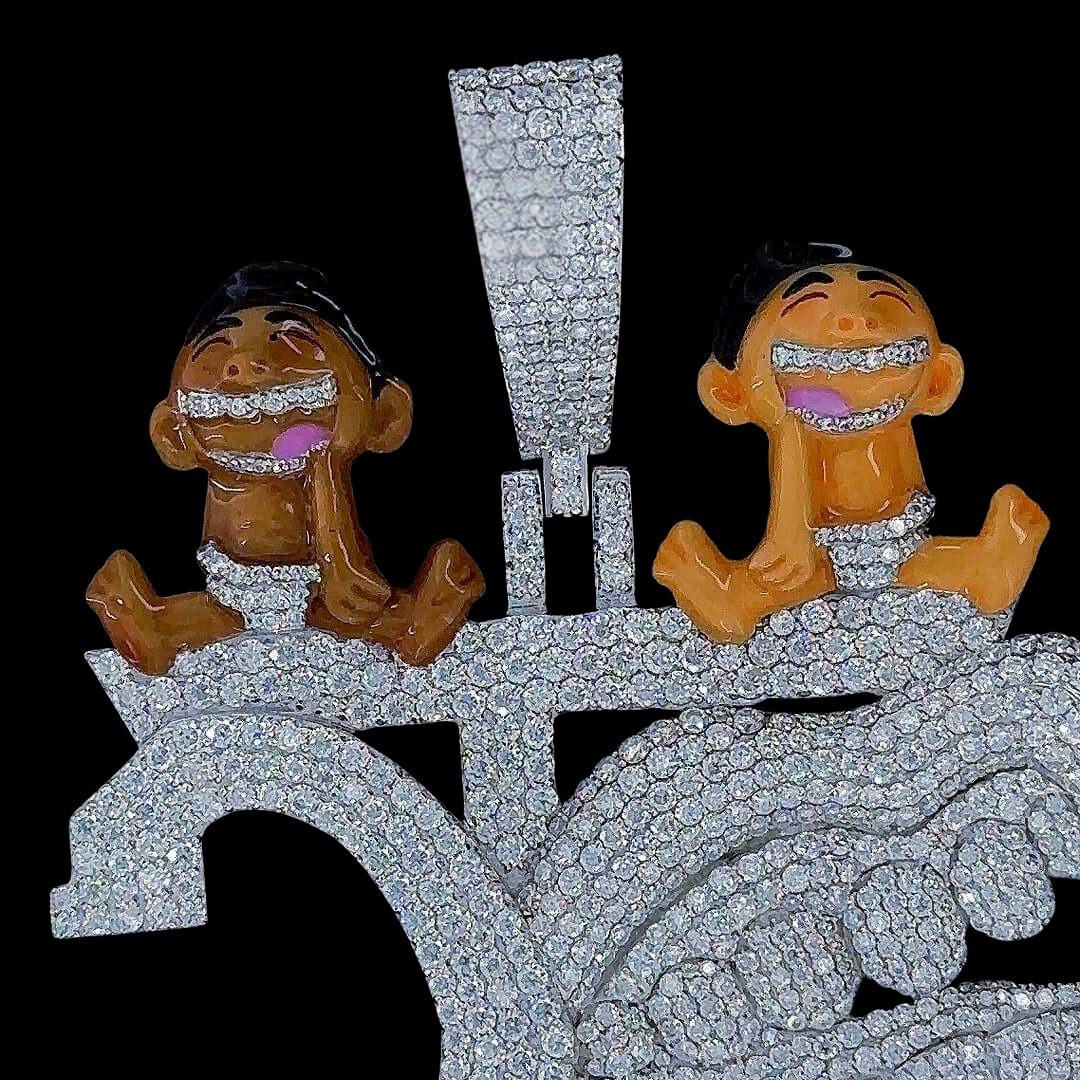 Iced Out Hip Hop Laughter Moissanite Pendant figure Close Up View