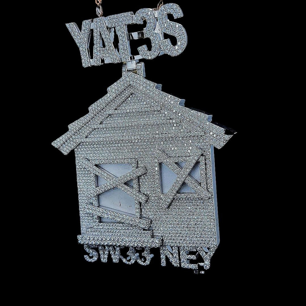 Iced Out YAT3S House Legacy Moissanite Pendant Close Up Front View