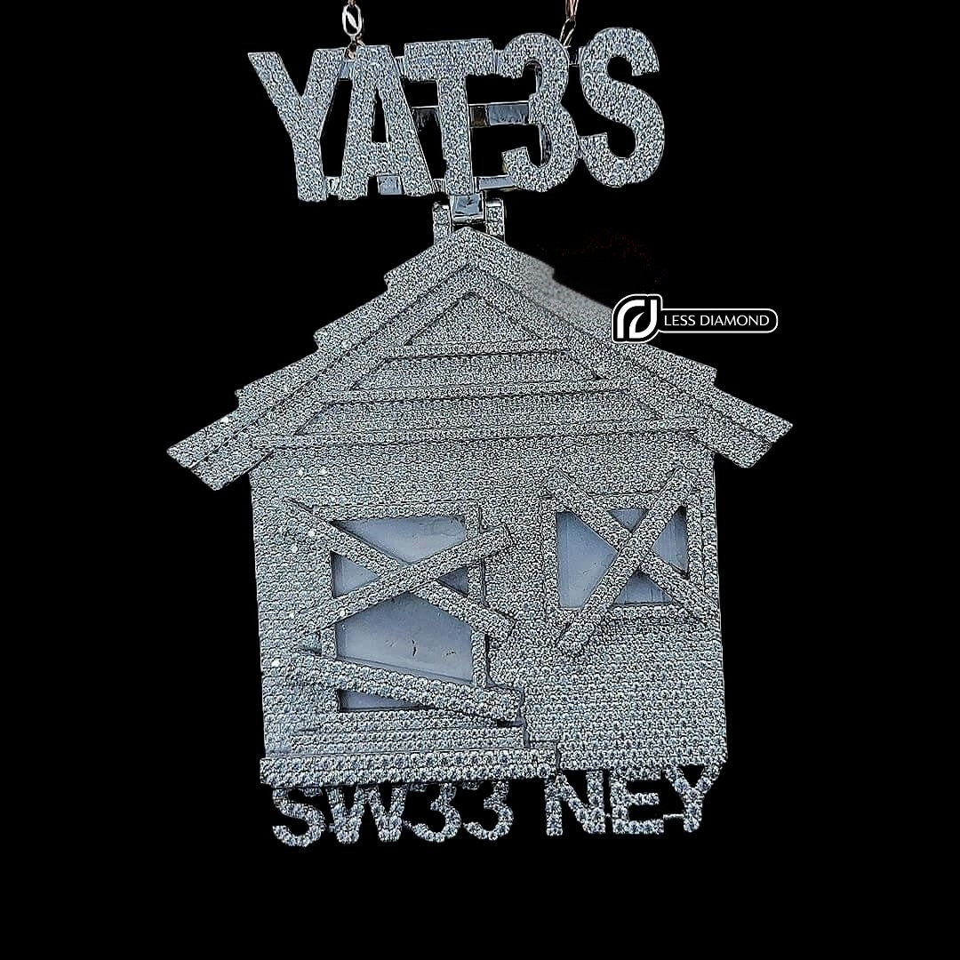 Iced Out YAT3S House Legacy Moissanite Pendant Front View