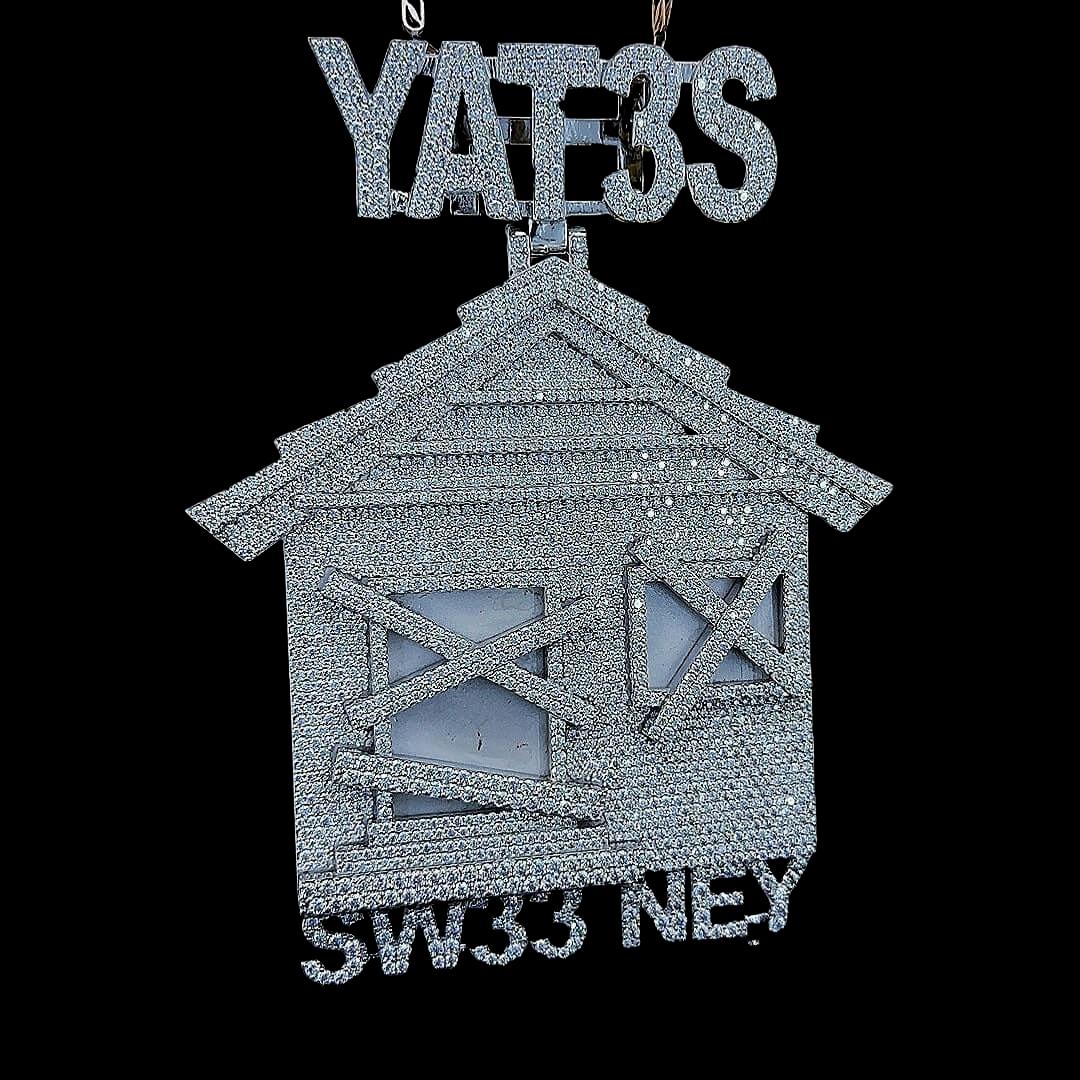 Iced Out YAT3S House Legacy Moissanite Pendant Right Profile View