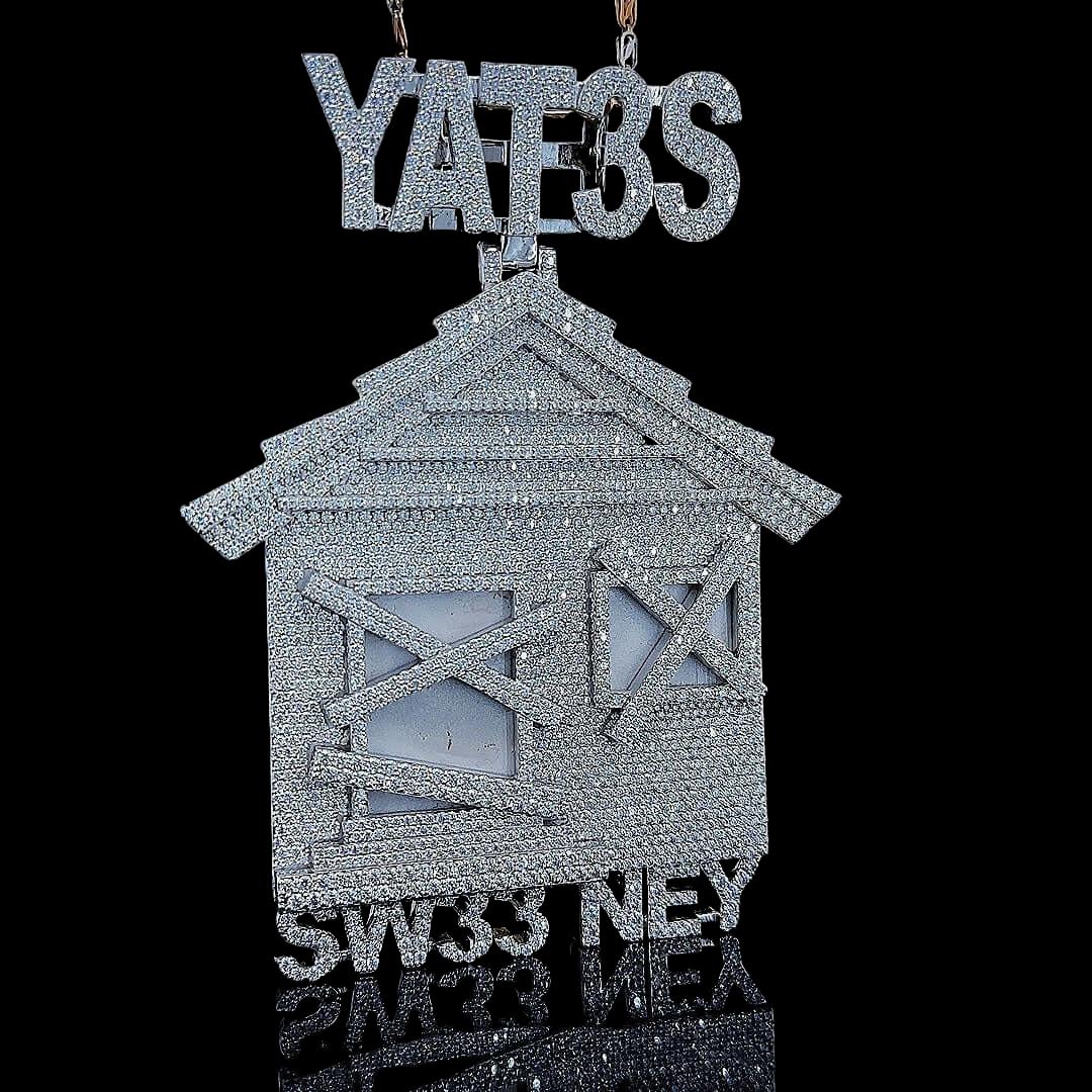 Iced Out YAT3S House Legacy Moissanite Pendant Right Side Cross View