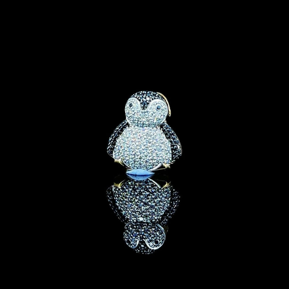 Iced Penguin Moissanite Animal Pendant in 925 Sterling Silver Close Up Front View