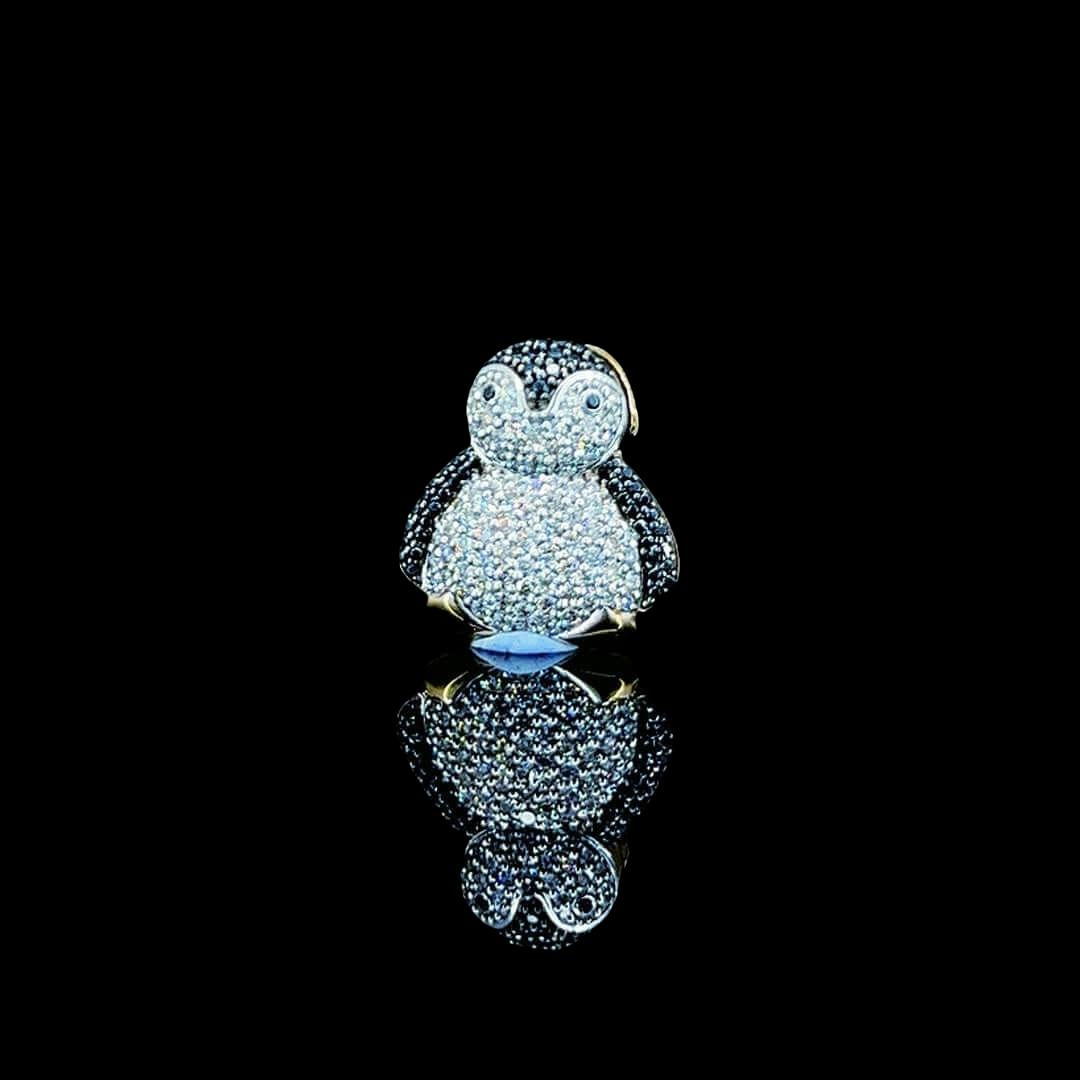 Iced Penguin Moissanite Animal Pendant in 925 Sterling Silver Close Up Front View