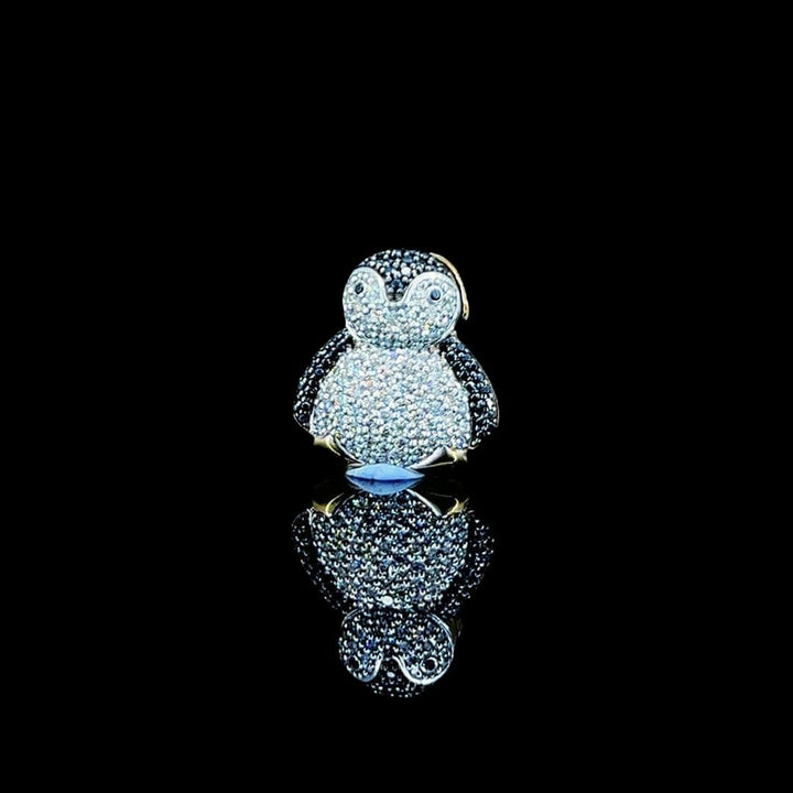 Iced Penguin Moissanite Animal Pendant in 925 Sterling Silver Close Up Front View