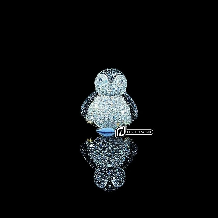Iced Penguin Moissanite Animal Pendant in 925 Sterling Silver Front View