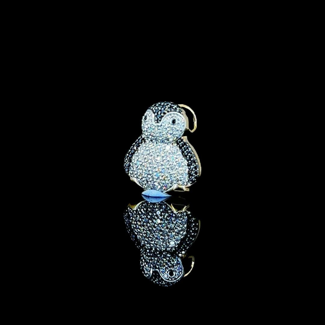 Iced Penguin Moissanite Animal Pendant in 925 Sterling Silver Left Profile View