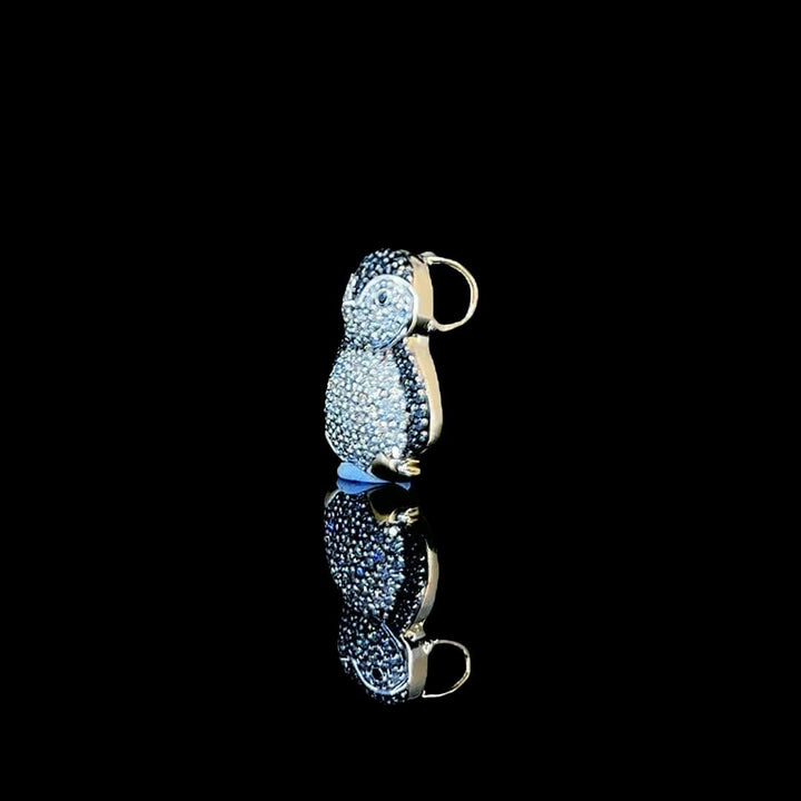 Iced Penguin Moissanite Animal Pendant in 925 Sterling Silver Left Side View
